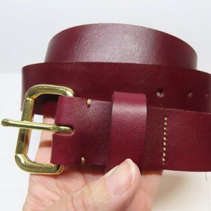 45" Burgundy leather belt 100% cowhide full grain handmade plain full grain O